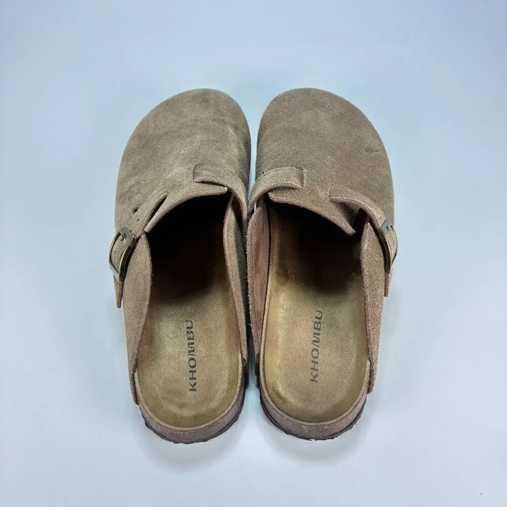 Khombu Taupe Suede Casual Adjustable Buckle Closed Toe Mule Clogs Men's Size 9